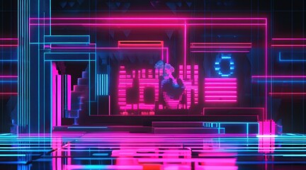 Obraz premium Retro-Futuristic Pixel Art: A Blend of the Past and Future