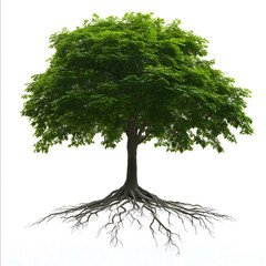 Photo of a Maple tree with visible roots white background