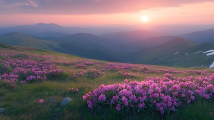Obraz premium A breathtaking sunrise over the Carpathian Mountain hill background