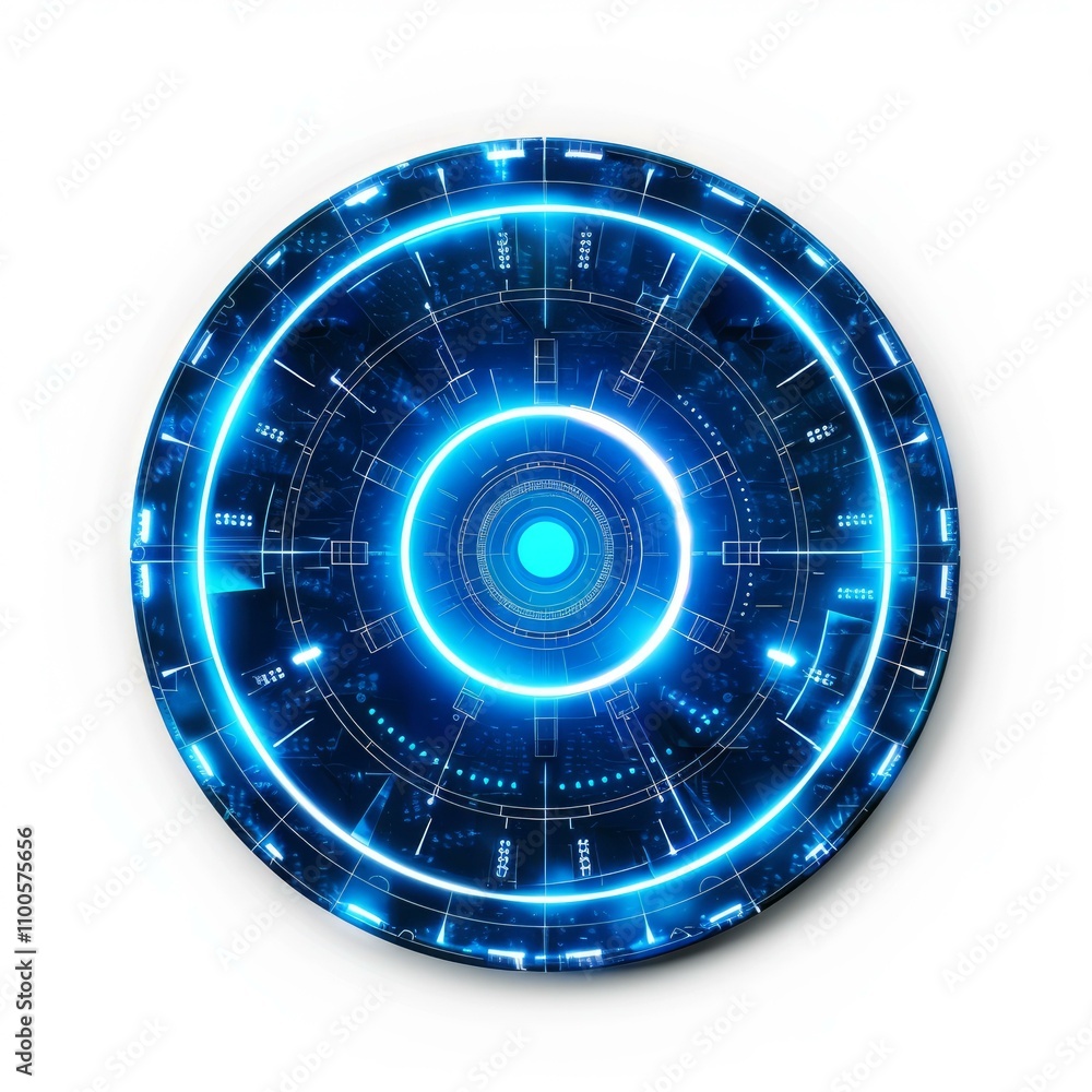 Poster futuristic blue head up display target with digital data telemetry information in a digital environm