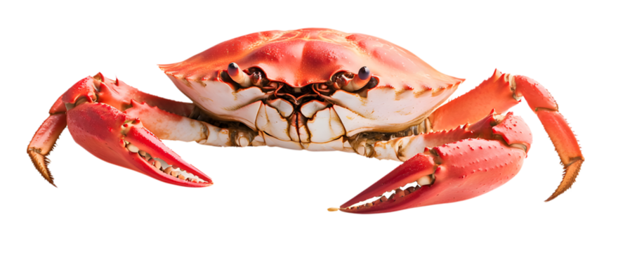 A crab is shown in a close up on a white background