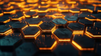 Fototapeta premium Futuristic technology honeycomb mosaic. Abstract background with glowing hexagons. 3D rendered illustration.
