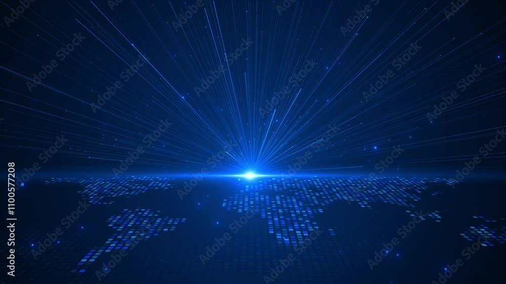 Aufkleber world map digital technology internet network connection background, blue cyber speed connect ai big