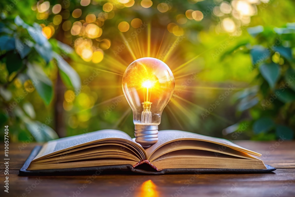 Poster an open book transforming pages into lightbulbs, representing knowledge as the key to bright ideas a