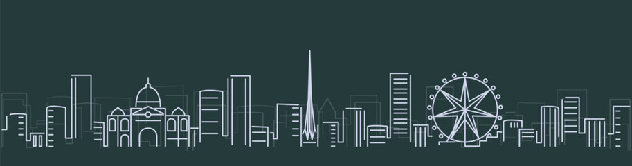 Melbourne Simple Lines Skyline on Dark Background
