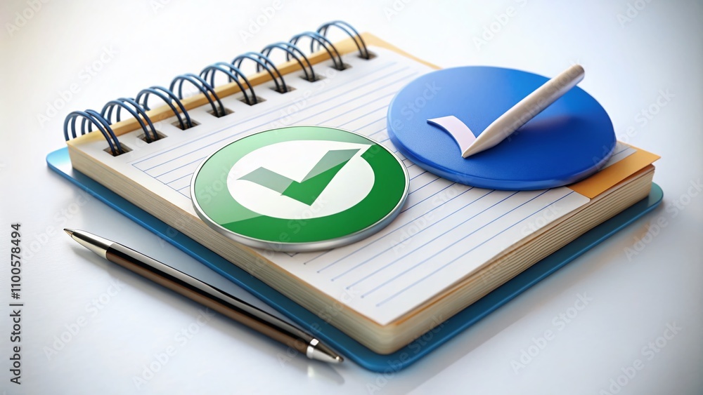 Poster approved questionnaire with notebook, completed forms, and checkmark sign - a visual representation 