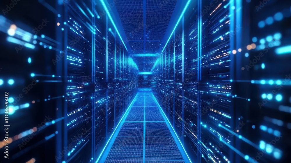 Poster illustration of futuristic technology cyberspace. information network of a data center. abstract bac