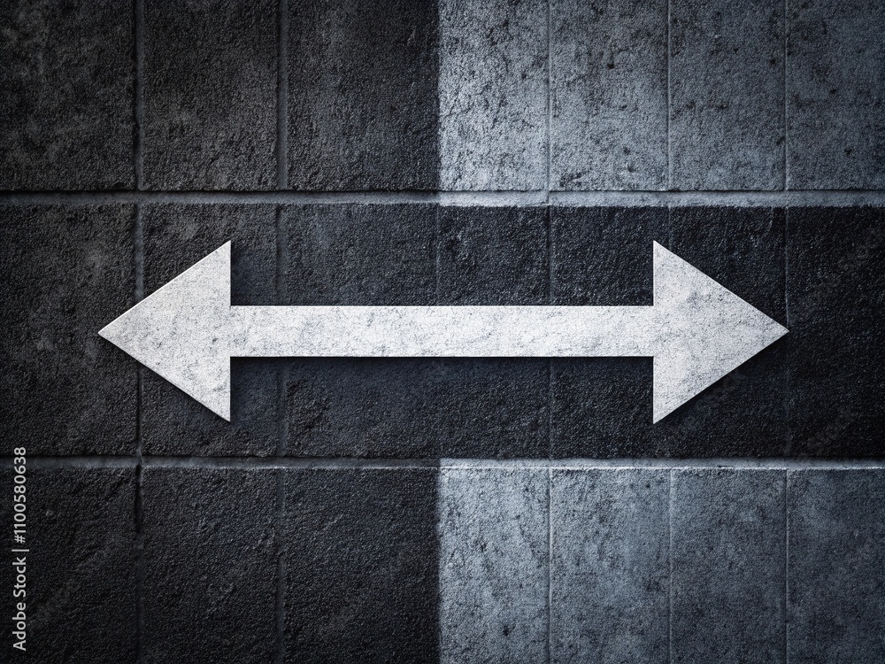 Poster artistic composition of intersecting black and white arrows emphasizing direction and balance in a m