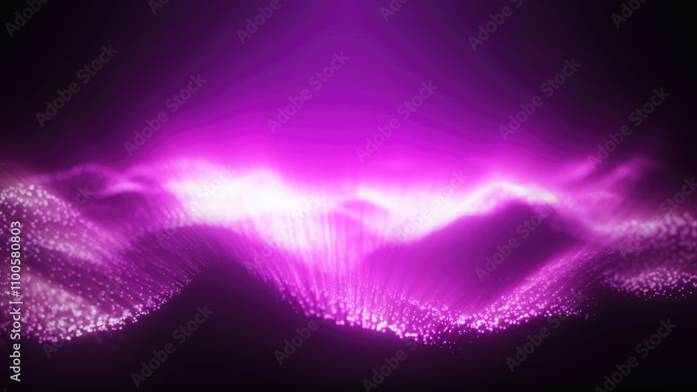 Fototapete a mesmerizing display of purple glowing particle waves, representing abstract energy flows against a