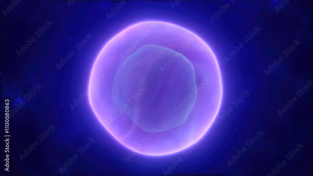 Poster a glowing ethereal purple sphere with a soft flowing core floating against a dark mysterious backgro