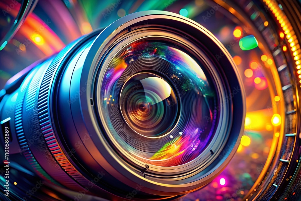 Poster artistic representation of a video camera lens in a stylized environment emphasizing the rule of thi
