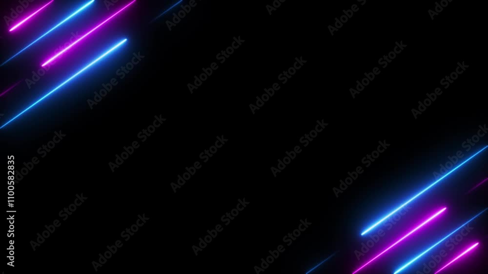Aufkleber abstract diagonal blue pink neon glowing line frame, animated moving led light screen box 3d renderi