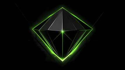 Fototapeta premium Abstract black and green futuristic background with a glowing diamond shape. Futuristic. Illustration
