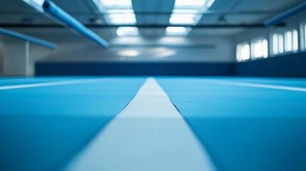 Fototapeta premium A gymnastics floor with a focus on the apparatus and mat texture, indoor setting with gym lighting, Modern style