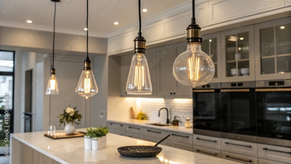 Poster simple lighting pendant lights hang gracefully above the island their clean lines and soft illuminat
