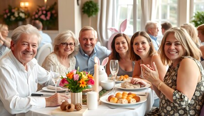 family celebrating birthday. Easter banquet