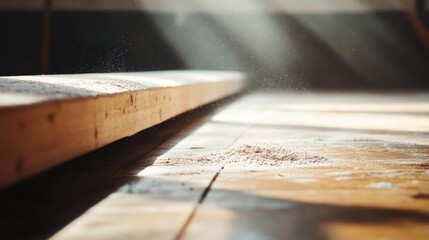 A gymnast's balance beam with a focus on the chalk dust, indoor setting with gymnastics equipment, Graceful style