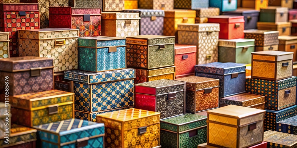 Aufkleber a vibrant array of office boxes in a high depth of field composition showcasing patterns and texture