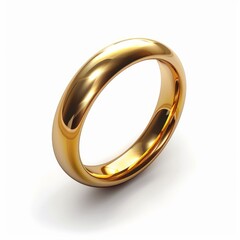 Golden ring is casting a strong shadow on a white background