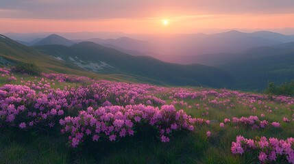 Fototapeta premium A breathtaking sunrise over the Carpathian Mountain hill background