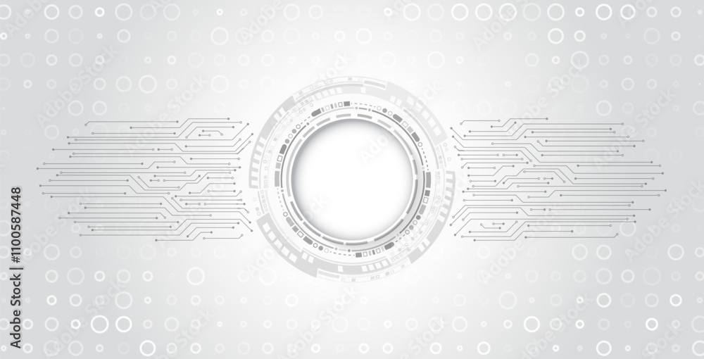 Poster Data transfer and protection, internet communication on a grey background. High computer technology design. Modern science vector presentation. Abstract circles and lines futuristic concept.