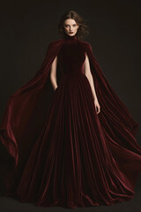 Naklejka premium Dramatische Modefotografie in rotem Samtkleid