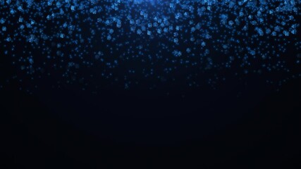 Curtain of blue diamonds together with particles falling on a transparent alpha channel background in a seamless loop.