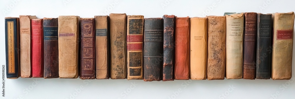 Aufkleber a lineup of vintage books of different genres arranged neatly against a white backdrop, highlighting