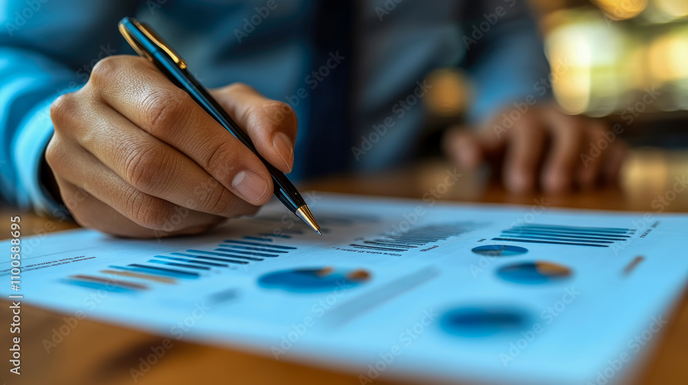 Aufkleber individual focuses on data analysis by reviewing charts and graphs on paper with a pen in hand, surr