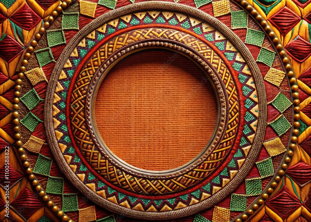 Poster beautiful round african border frame with intricate patterns and textures in macro photography, show