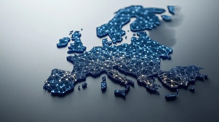 Glowing connections illuminate a digital map of Europe, representing global connectivity and technological transformation within the European Union
