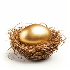 Golden egg is nestled in a bird's nest, symbolizing the potential for wealth creation through savings and investment