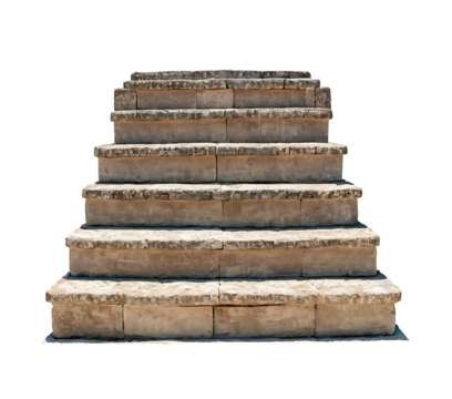 Old stone staircase with seven steps, ideal for architectural designs, historical settings, or symbolizing progress and achievement. (Transparent PNG)