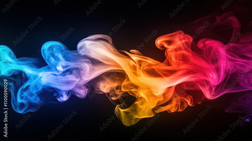 Poster the colorful smoke swirls and dances against a stark black background, creating a mesmerizing and ca