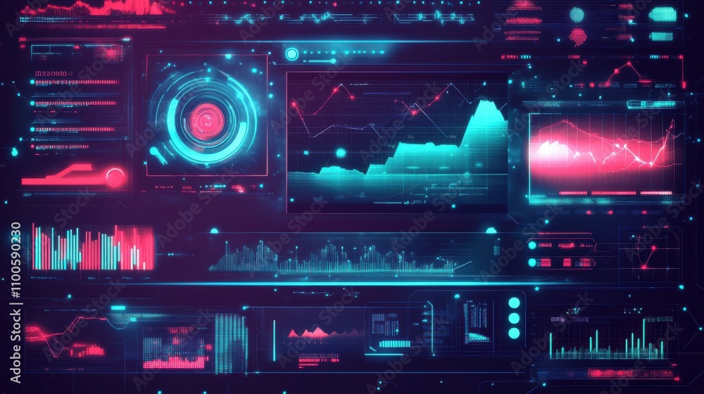 Poster the design of an abstract futuristic technology ui for a holographic digital data chart. hud,ui for 