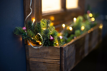 Close-up view of a Christmas tree background