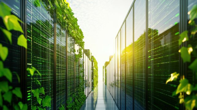 the integration of green data centres and sustainable computing practices in the tech industry isolated on white background, cinematic,