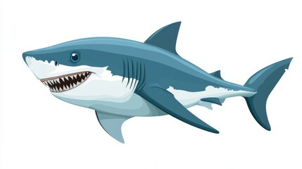 Obraz premium There are many kinds of animals in the sea, including Great White Shark, a well-known predator. This animal is isolated on a white background, marine life, clipart, and there are diverse species.