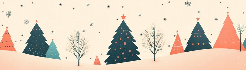 Festive winter scene with colorful christmas trees snowy landscape holiday spirit cheerful atmosphere aesthetic design for seasonal decor