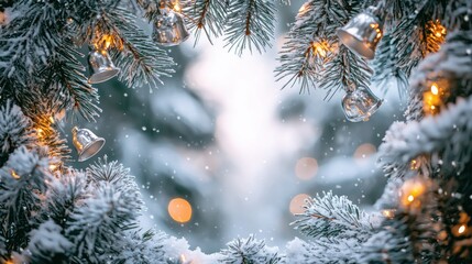 Winter forest christmas frame snow-dusted landscape festive environment nature viewpoint holiday concept