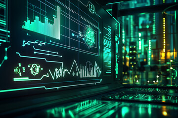 Obraz premium A digital display with plunging energy supply graphs and warning symbols, creating a visual representation of a global energy crisis. 