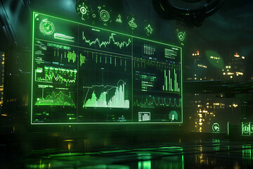 Obraz premium A digital display with plunging energy supply graphs and warning symbols, creating a visual representation of a global energy crisis. 