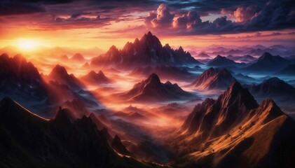 Naklejka premium Sunrise Over the Mountains