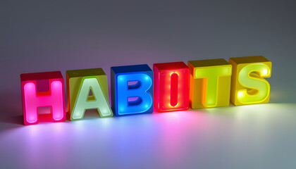 HABITS word made with building blocks, habits concept isolated with white highlights, png
