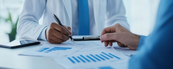 A tax consultant explaining the basics of income tax to a young professional, with charts on the desk