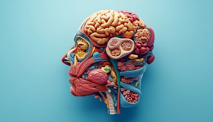 Human digestive system anatomy on blue color background. 3d illustration design, 