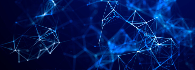 Abstract futuristic background in tech style. Plexus digital wallpaper. Connecting dots and lines. Good for banners. 3D