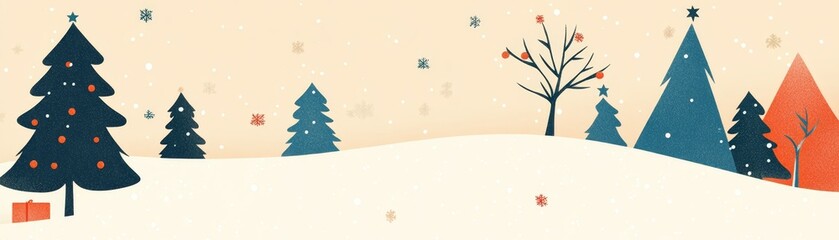 Obraz premium Festive winter wonderland with snowy trees christmas decorations and a cozy atmosphere in a scenic landscape