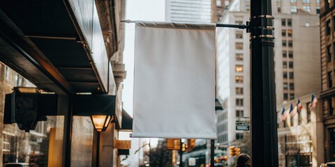 Outdoor City Banner Mockup with Blank White Banner