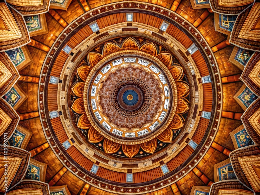 Poster brown psychedelic circular textile pattern in architectural photography showcasing intricate designs